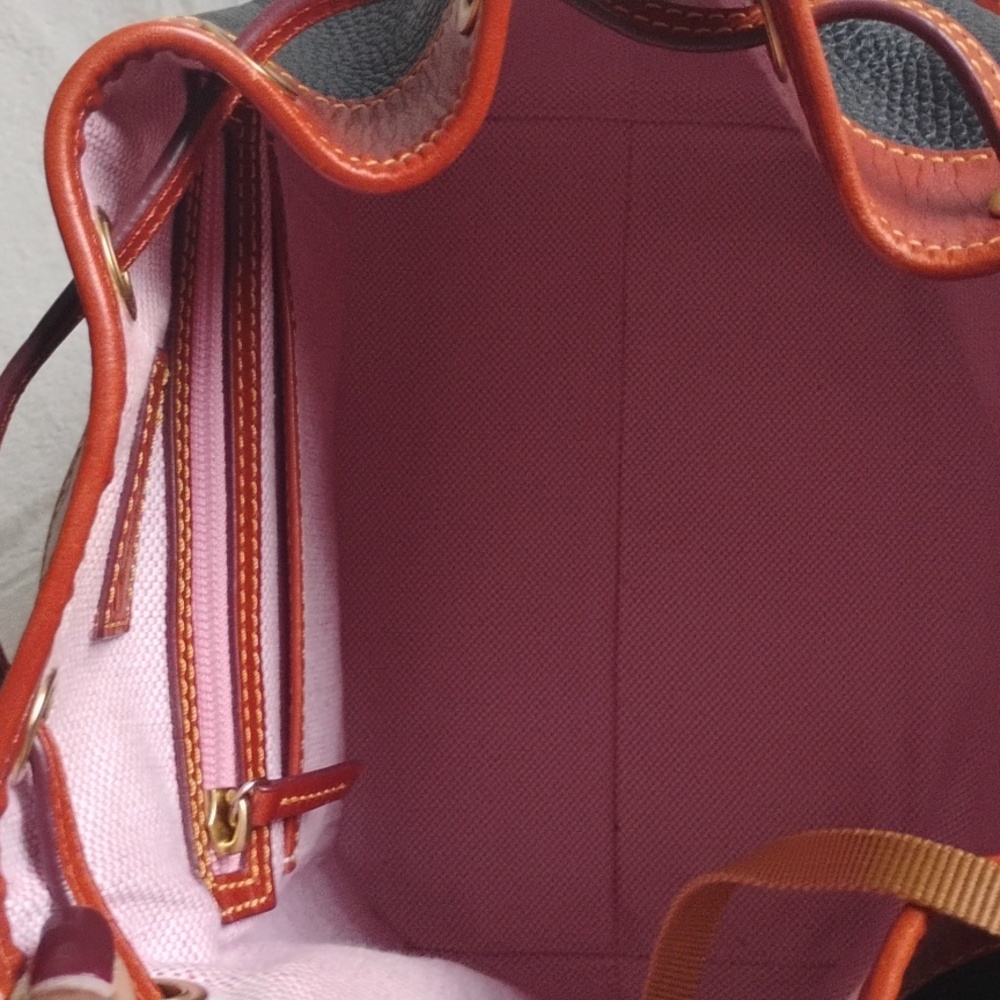 Dooney&burke Black and Brown Leather Bucket Drawstring Bag - Picture 6 of 6